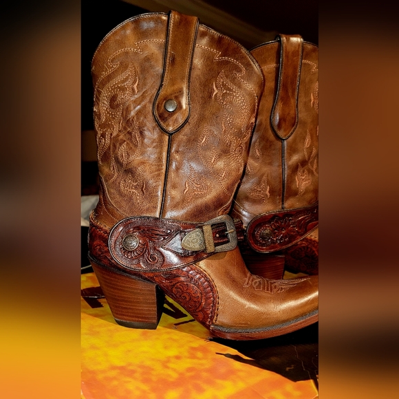 Corral Boots G1907 Ladies Golden Brown Tooled Leather Western Size 8 - Picture 9 of 14